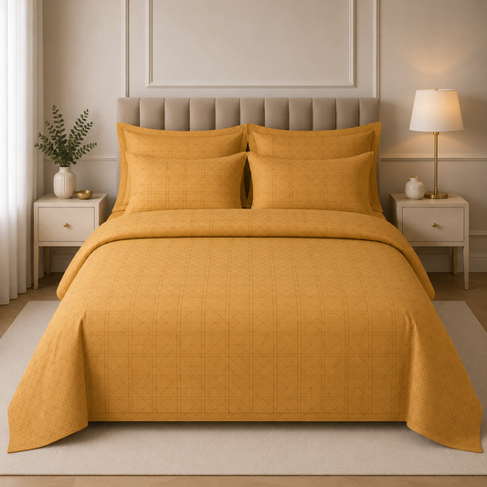Egyptian Premium Cotton Satin Complete Bed Set - Golden Geometric | Hogar
