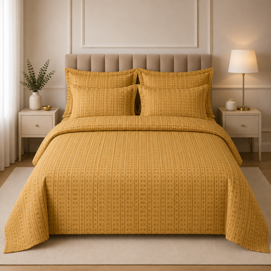 Egyptian Premium Cotton Satin Complete Bed Set - Golden Pattern | Hogar
