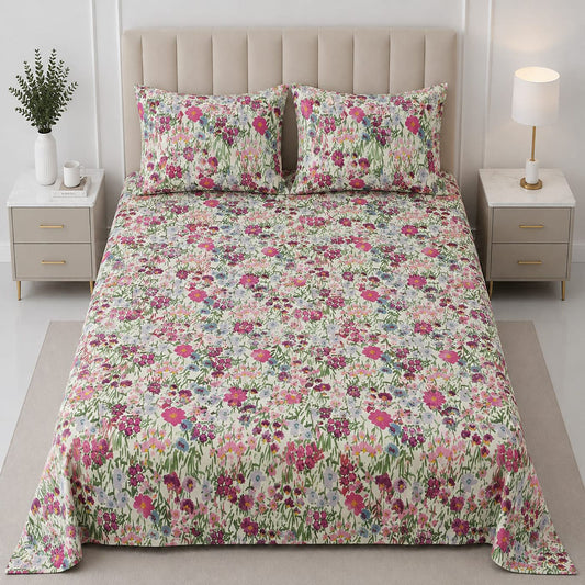 Hogar Wildflower Floral Bedsheet Set with 2 Pillow Covers | Premium Cotton Blend Bedding