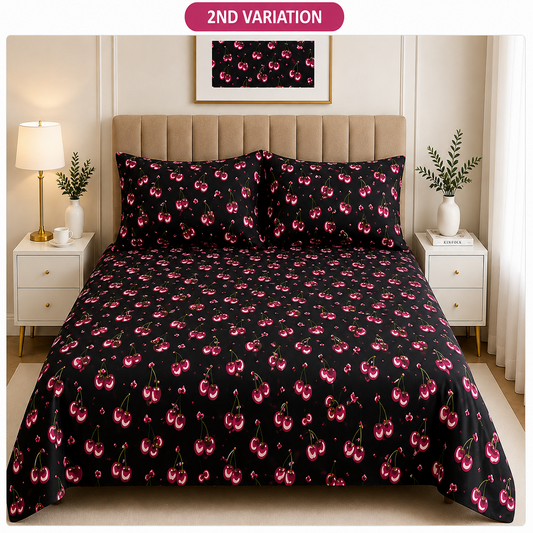 Hogar Cherry Print Cotton Bedsheet