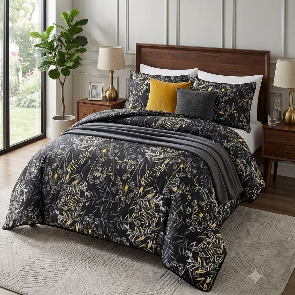 Luxury Microfiber Bed Sheet | Black Yellow - Hogar