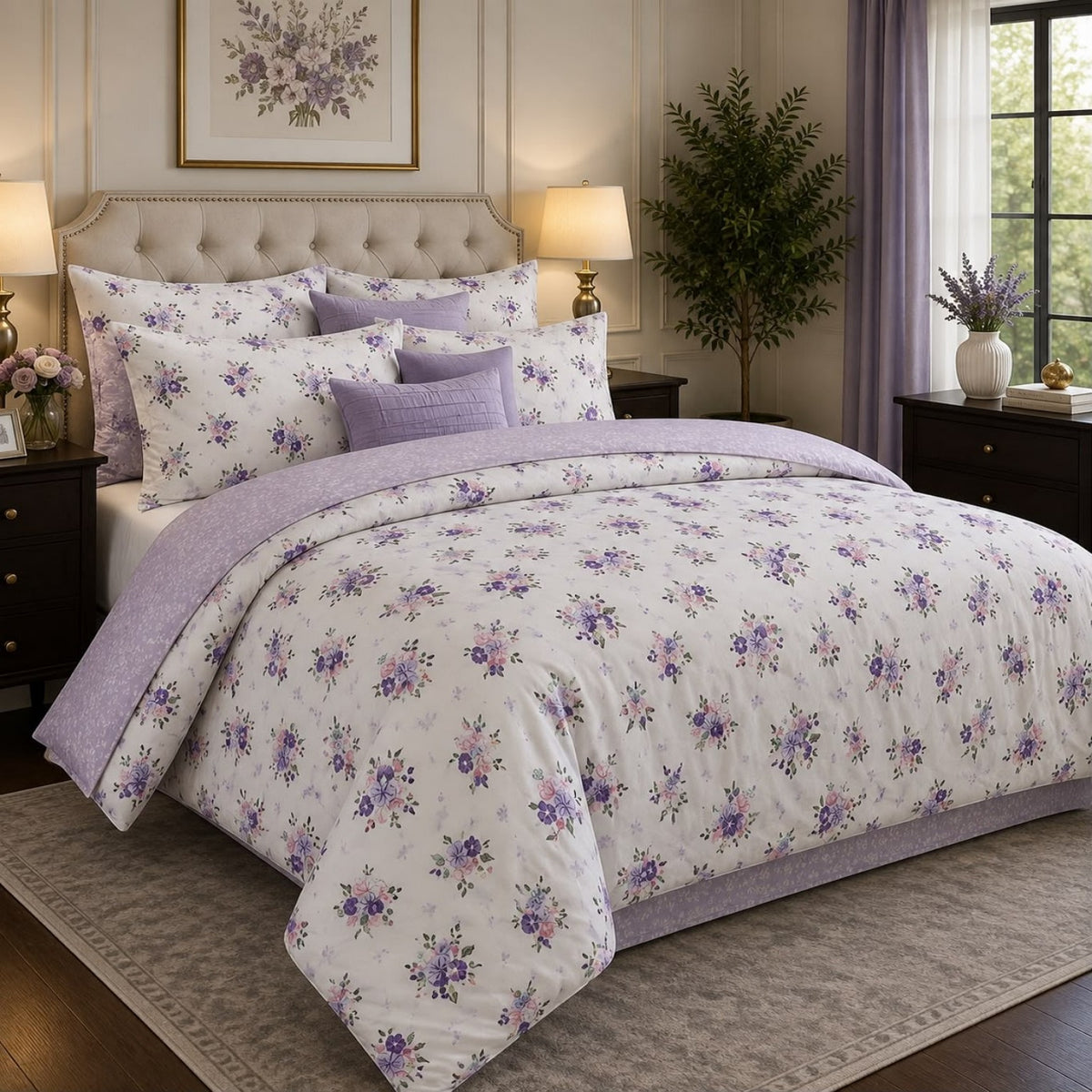 Luxury Microfiber Bed Sheet | Purple White - Hogar