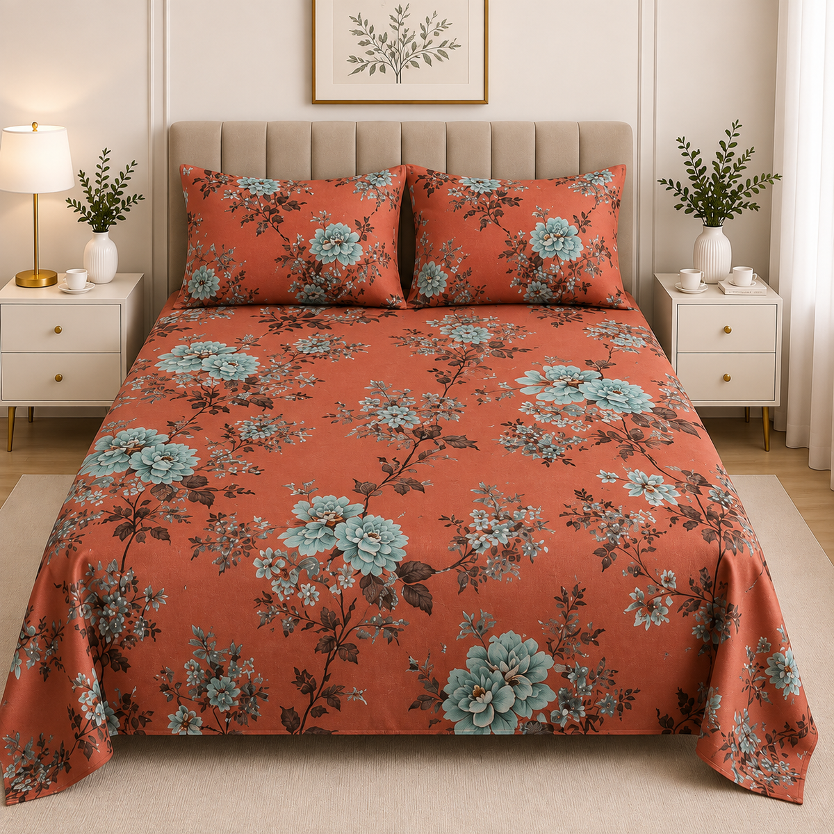 Premium Cotton Geometric Printed Bed Sheet Multicolor Mosaic | Hogar