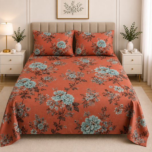Premium Cotton Geometric Printed Bed Sheet Multicolor Mosaic | Hogar