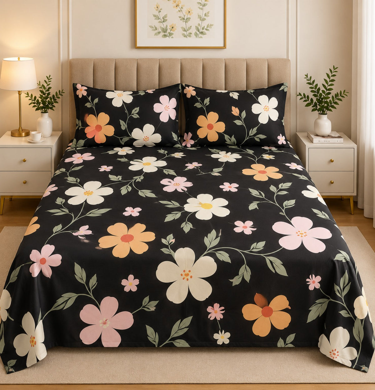 Soft Cotton Bed Sheet Colorful Geometric Pattern