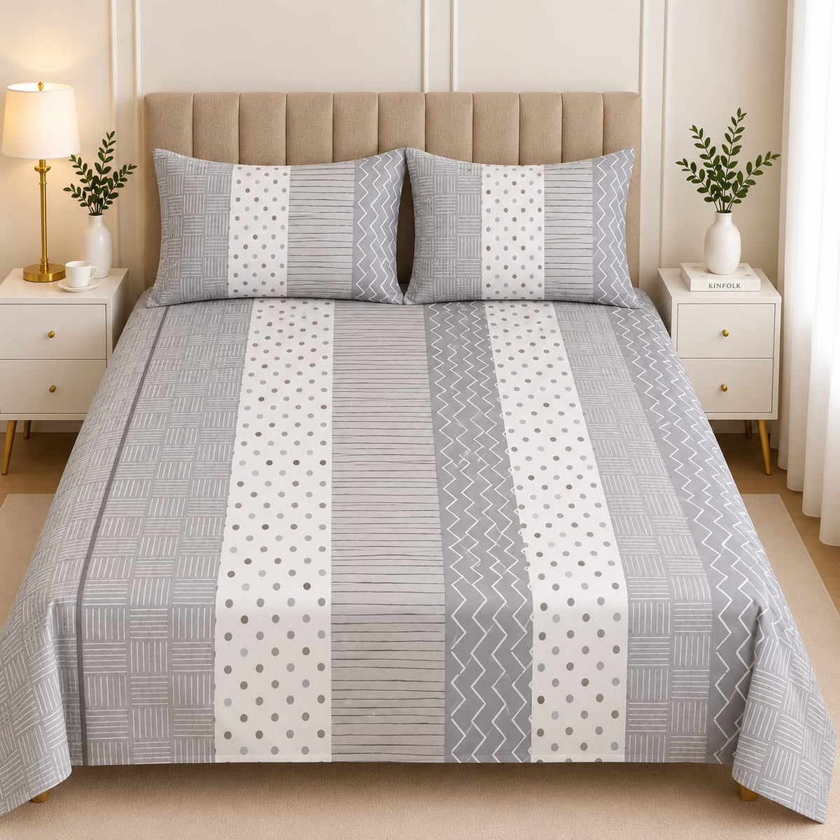 Premium Soft Cotton Grey Pattern Bed Sheet