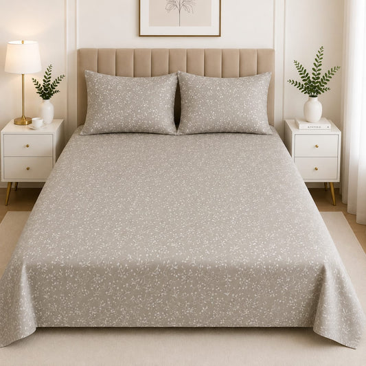 Premium Soft Cotton Grey Floral Bed Sheet