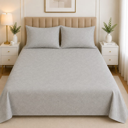 Soft Cotton Bed Sheet Grey Minimal Dot Pattern