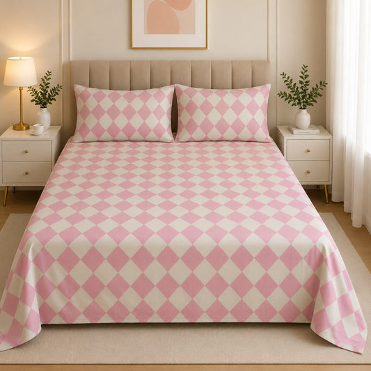 Premium Soft Cotton Pink Check Bed Sheet