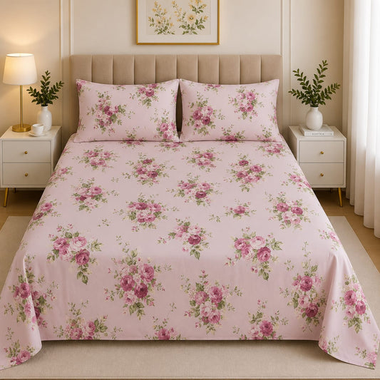 Premium Soft Cotton Pink Floral Bed Sheet