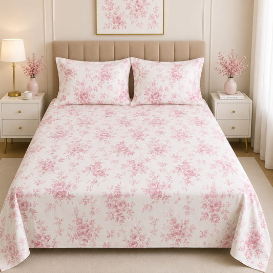 Soft Cotton Bed Sheet Pink Floral Pattern