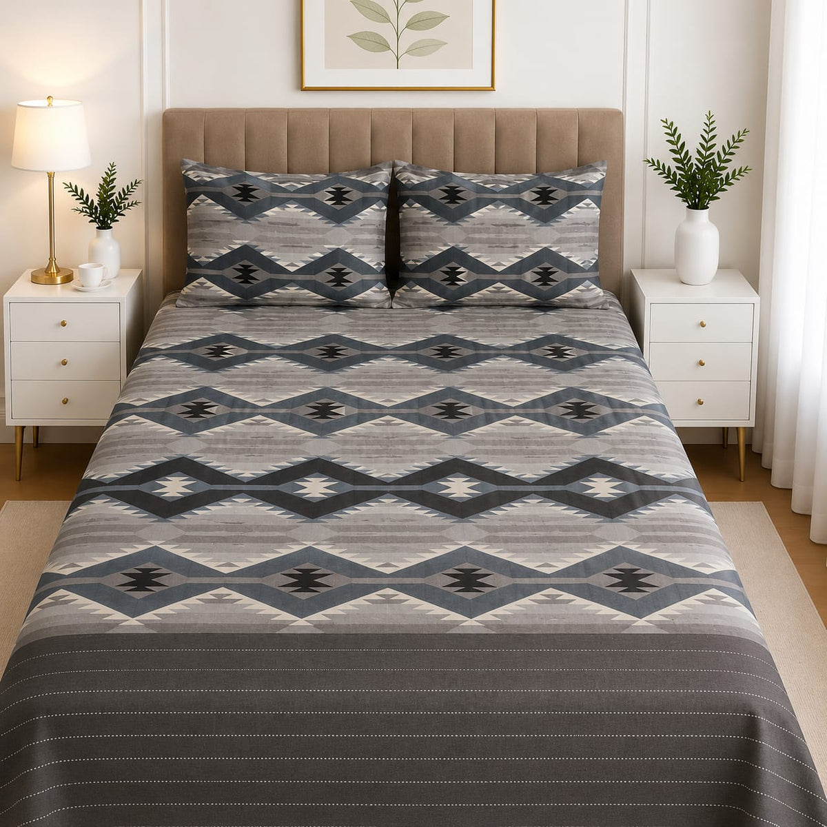 Hogar Tribal Geometric Cotton Bedsheet