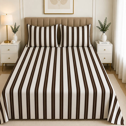 Premium Soft Cotton Brown Stripe Bed Sheet